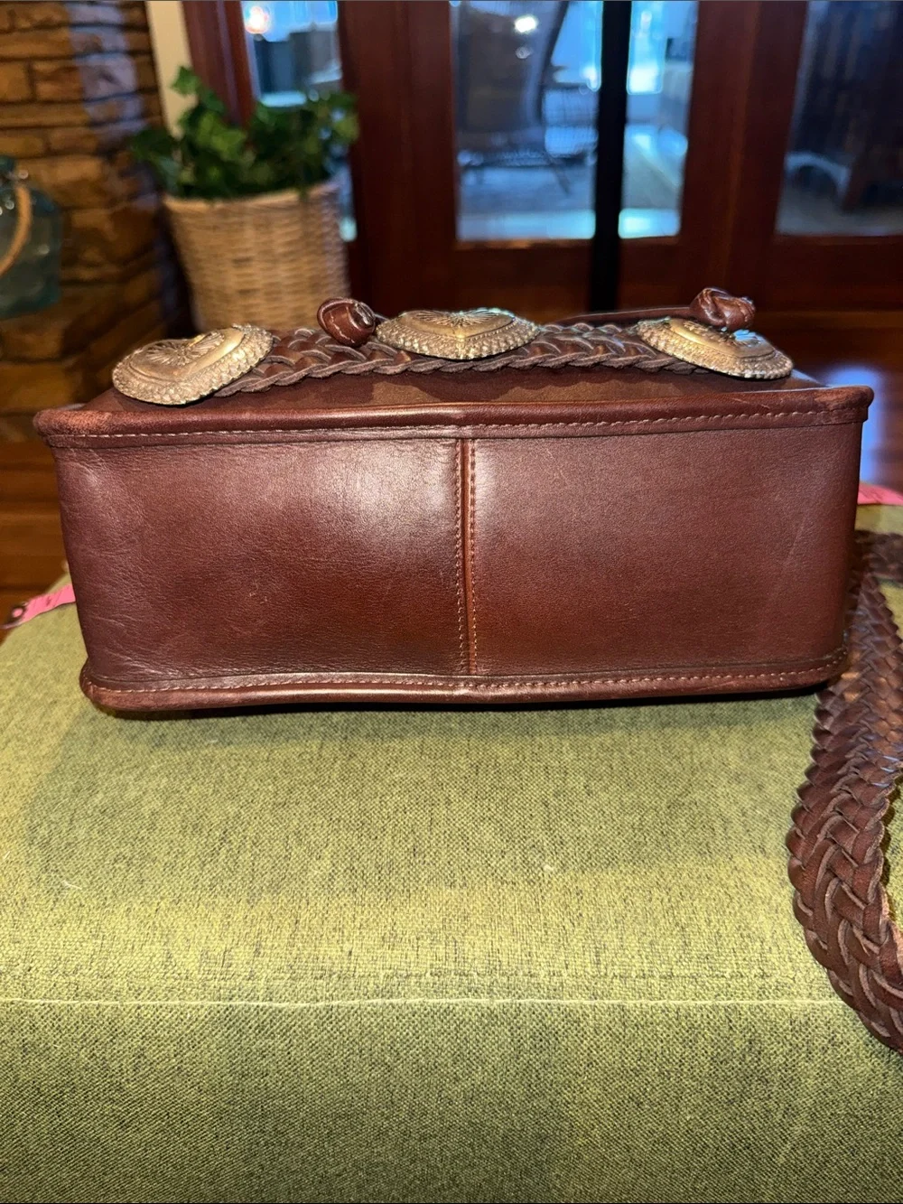 Vintage Brighton Braided Strap Brown Leather Shoulder Bag with Heart Accents - Picture 9 of 14
